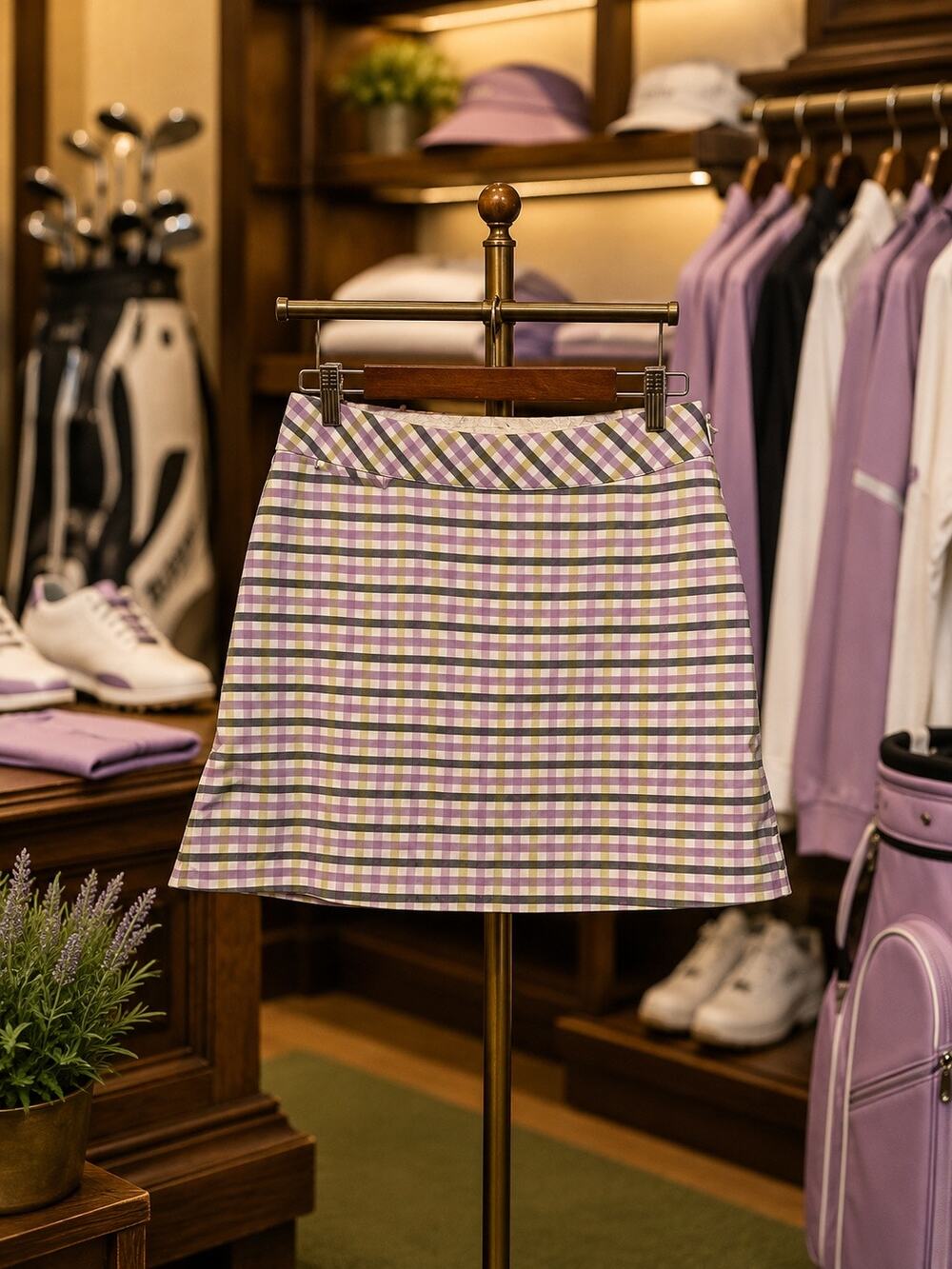 Adidas Purple Green Plaid Golf Skort Size 8 Skirt Hidden Zip Athletic Tennis